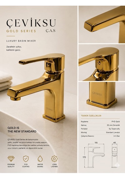 Çeviksu Lavabo Bataryası Altın - Gold