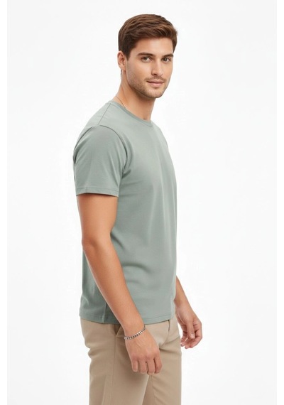 Barlashive Erkek Bisiklet Yaka Yazlık Kısa Kol Düz Tişört Regular Kalıp T-shirt - Mint Yeşili Çok Renkli