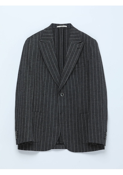 Kip Antrasit Çizgili Modern Fit Keten Karışımlı Ceket