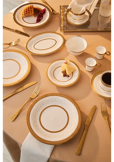 Karaca Royal Bone Charlotte 32 Parça 6 Kişilik Kahvaltı Takımı Gold Gold