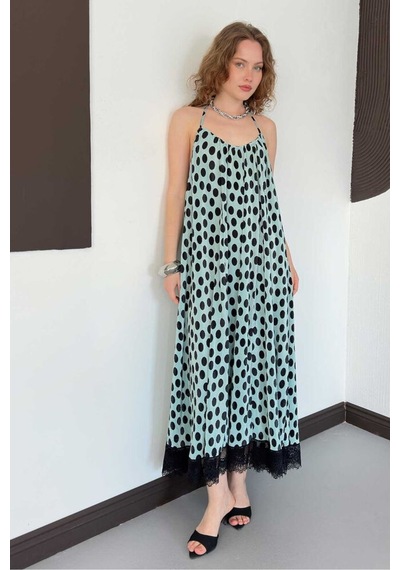 Verymoda D 3069 Dantel Detaylı Puantiyeli Plise Elbise D3069 Mint