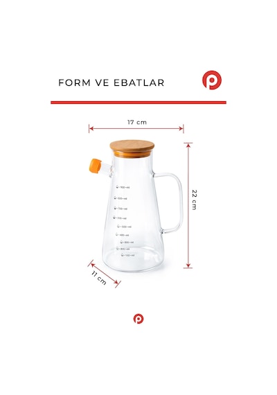 Bambu Kapaklı Borosilikat Cam Yağdanlık 900 Ml - Isıya Dayanıklı Akıtmaz Cam Yağlık Sirkelik Şeffaf
