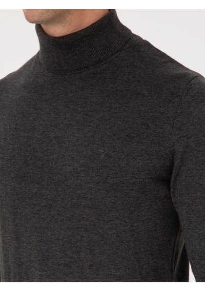 Cacharel Füme Slim Fit Pamuk Karışımlı Balıkçı Yaka Basic Triko Kazak Gri