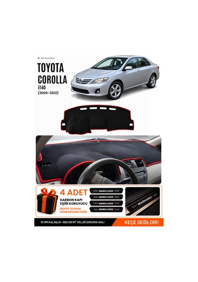 Toyota Corolla E140 2006-2012 Uyumlu Torpido Örtüsü, Torpido Kılıfı - Siyah Kırmızı