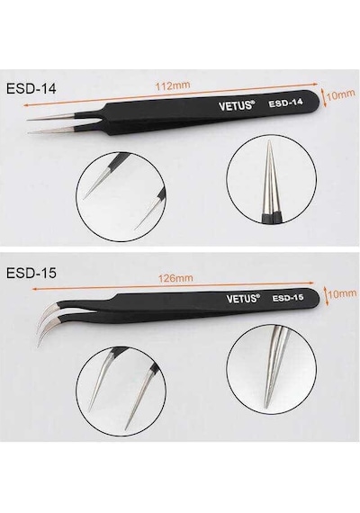 Esd Hassas Elektronik Cımbız Seti Antistatik Çelik Tweezer Set - 6 Çeşit