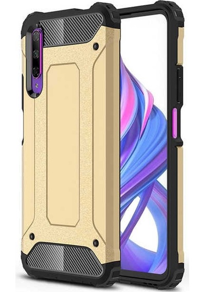 Kilifone - Huawei Uyumlu P Smart Pro 2019 Stk-l21 - Kılıf Çift Katman Zırh Tank Crash Military Kapak - Gold