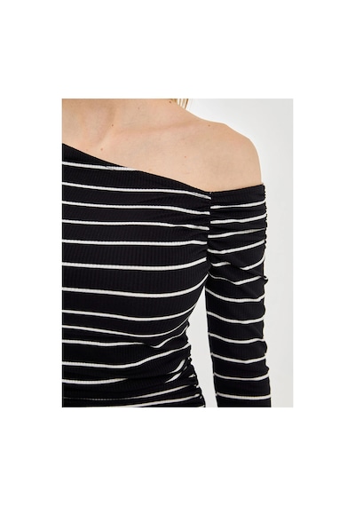 Lc Waikiki Lcw Vision Siyah Kayık Yaka Çizgili Kadın Body Siyahçizgili
