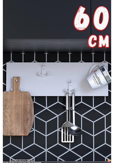 Geyik 12 Kancalı Mutfak Askısı 3'lü Set 56,4x9,6 Cm - Şık Tasgeyikm, Çok Amaçlı Düzenleyici Ve Yer Tasarrufu Beyaz