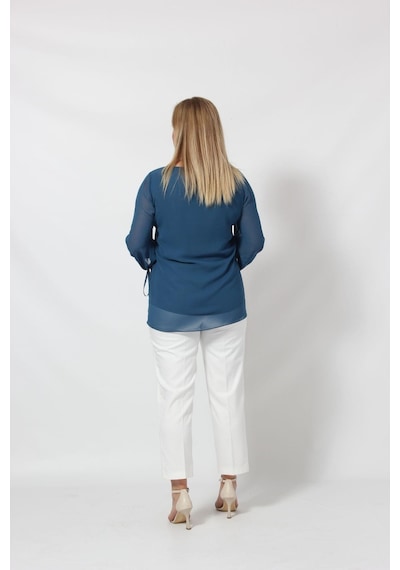 Moda Berray 3243-1 İndigo Kol Ucu Bağlama Detaylı Bluz 001
