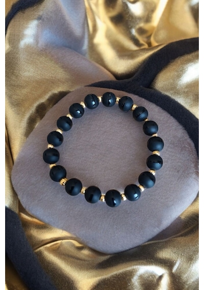 Oniks Taşı Çizgili 10mm Oniks Taşı Bileklik Dorika Unisex Bileklik Gerçek Doğal Taş Dorika Taşlı Bileklik Dorika Taşlı Bileklik