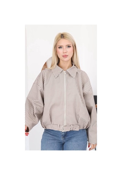 Moda Banuş Ekose Pile Detay Bomber Mevsimlik Ceket-oversıze Siyah - Camel