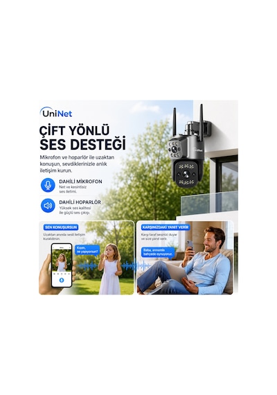 Uninet 12v 4g Sım Kartlı Dış Mekân Güvenlik Kamerası Gece Görüşlü, Hareket Algılamalı, Çift Yönlü Ses Özellikli Ip Kamera