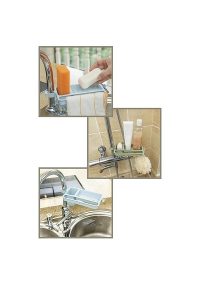 Musluğa Takılan Sünger Havlu Askılı Sabun Hazneli Mutfak Banyo Lavabo Düzenleyici Organizer Ekru Diğer