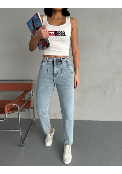 Pileli Baloon Fit Buz Mavi Jean Mavi+buz