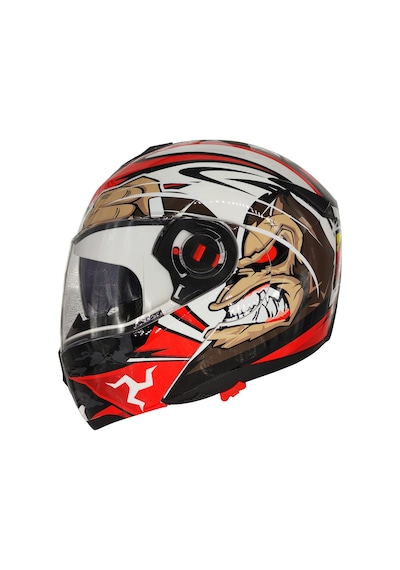 Free-M 961 Monkey Güneş Vizörlü Çeneden Açılır Kask Siyah - Beyaz - Kırmızı