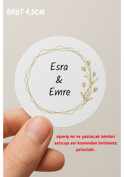 48 Adet Yuvarlak Kişiye Özel Sticker - Paketleme Sticker - Kına Hediyesi - Nişan Hediyesi 1.hamur Beyaz