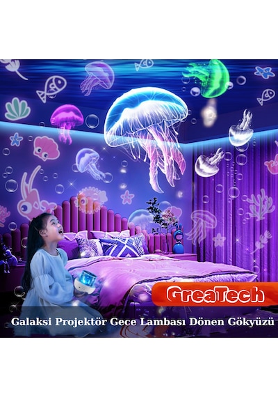 Galaksi Projektör Gece Lambası Dönen Gökyüzü Çocuklar, Doğum Günü, Sevgiliye Hediye 6 Projeksiyon Beyaz