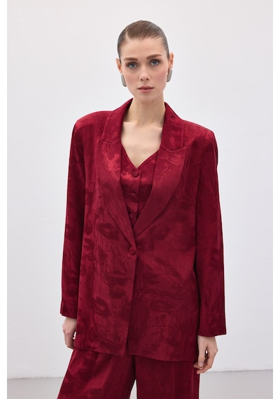 Sateen Jakarlı Uzun Ceket - Bordo-136769 Bordo