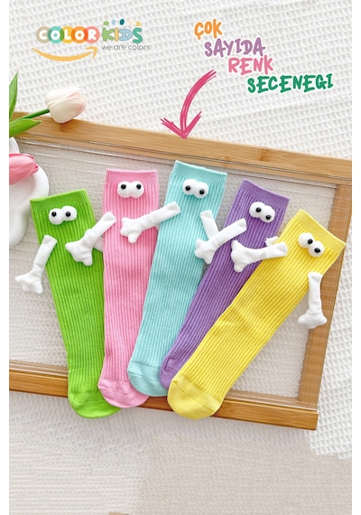 Color Socks Çocuk Mıknatıslı El Ele Tutuşan Çoraplar Topuksuz ÇoK Renkli