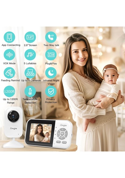 Bebek Kamerası, 2,8 İnç, Bebek Monitörü Mobil Uygulaması, Gece Görüşü, Pil 2500 Mah, Vox Modu, 305 M Menzil, İk Genel