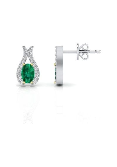 0,70 Karat Pırlantalı Zümrüt Küpe