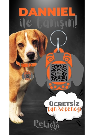 Petjoo 21.Danniel Gri-Turuncu Qr'lı Köpek Künyesi