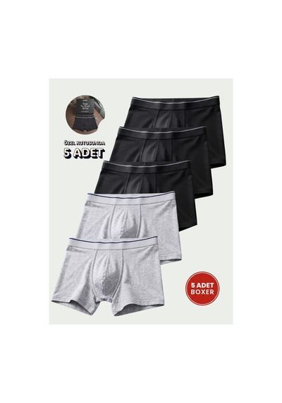 Cennetoğlu Erkek Likralı Pamuklu Boxer Özel Hijyenik Ambalajlı 5'li Paket Karışık Karışık