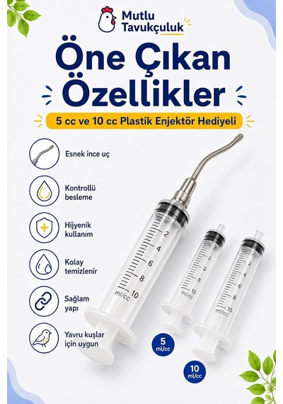 Tr Kuş Besleme Aparatı Muhabbet Kuşu Kanarya Sultan Papağanı Çelik Uçlu Elle Besleme Şırıngası 5 Cc Ve 10 Cc