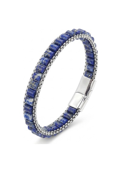 Premium Lapis Doğal Taşlı Hasır Örgü Zincirli Erkek Çelik Bileklik 31832b28d17 - 20 Cm Gümüş - Mavi