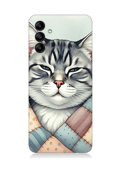 Samsung Galaxy M34 Uyumlu Yamalı Sevimli Kedi Desenli Silikon Kılıf Çok Renkli