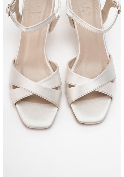 Luvishoes Luvi Shoes Melin Sedef Saten Çapraz Bantlı Kadın Topuklu Ayakkabı Sedef