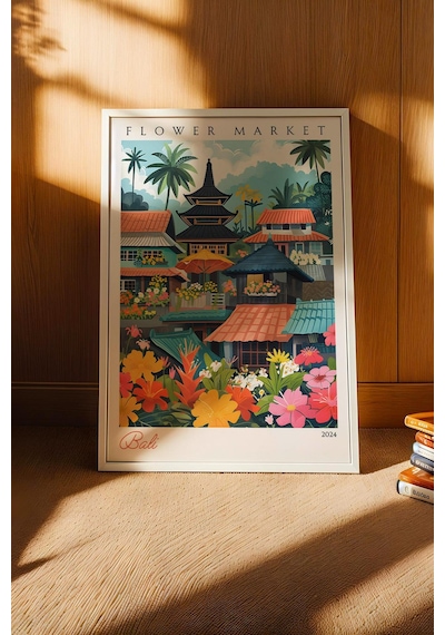Bali Endonezya Çerçeveli Tablo Seyahat Severlere Salon Ve Ofis İçin Estetik Duvar Dekoru Travel Flower Market