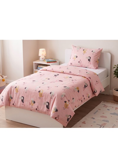 Maki Home Tek Kişilik 160x220+50x70 Kuş Desenli Pembe Nevresim Takımı %100 Pamuk