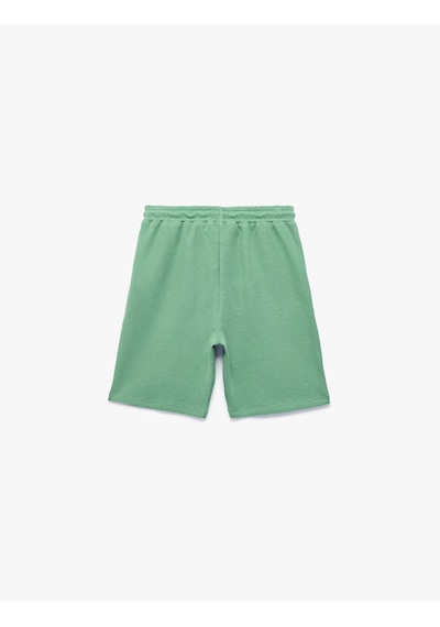 Koton Baskılı Beli Bağcıklı Dokulu Pamuklu Şort Yeşil 6skb40158tk