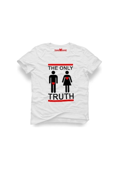 Tshirthane The Only Truth Komik Baskılı Erkek Dar Kesim Slim Fit T-shirt Beyaz