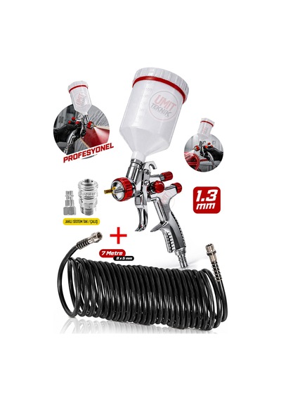 Premium Ayarlanabilir Üstten Depolu Profesyonel 600 Cc Boya Sprey Tabancası Hortum Set 7 Metre-8x5mm