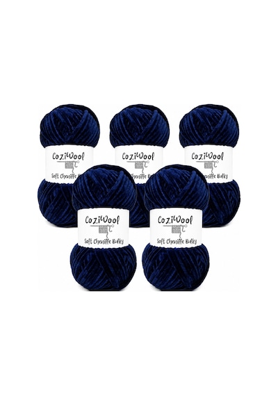 Kadife İp Soft Chenille Bulky 5'li Paket 5x100 Gr 120 Mt El Örgü İpi Lacivert - 875823131