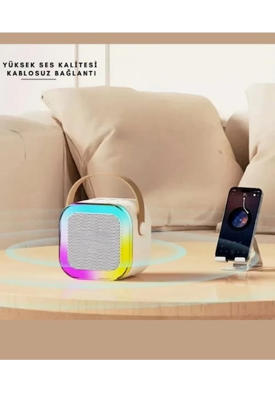 Bluetooth Hoparlör Parti Hoparlörü Karaoke Mikrofon li Işıklı Ses Bombası Usb Sd Girişli