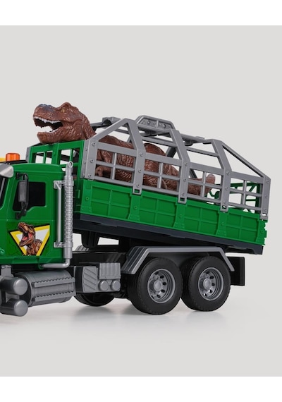 Sesli Işıklı Dinozor Kurtarma Kamyonu Pilli Safari Oyuncak Tır Taşıyıcı Dinozor Yeşil - 30 Cm