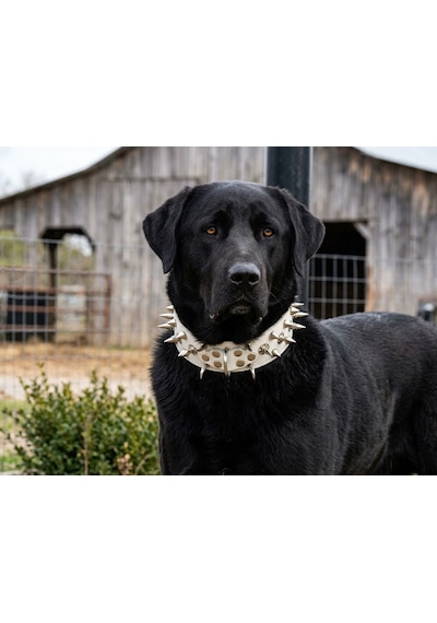 Deri Çivili Pitbull Kangal Av Köpekleri Koruma Tasması 80x5 Cm 2xl Beden Beyaz