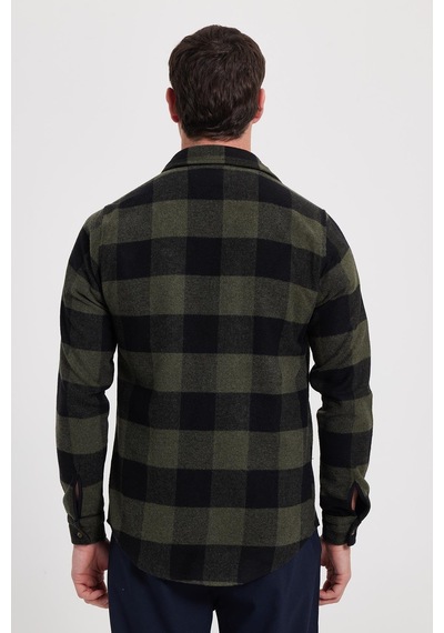 Tudors Erkek Slim Fit Dar Kesim Kareli Kışlık Oduncu Gömlek-42332 Haki