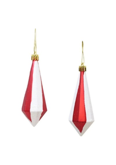 Yılbaşı Ağaç Süsü Kristal Şekilli Kırmızı-beyaz 11 Cm 2'li