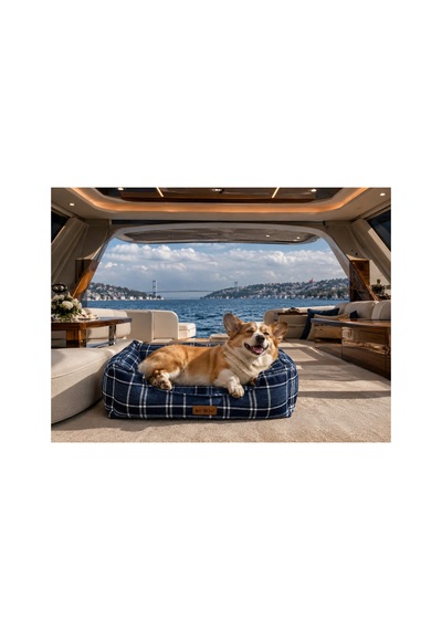 Premium Kedi Ve Köpek Yatağı Kafa Destekli Kaydırmaz Taban Yıkanabilir Fermuarlı Minder %100 Boncuk Elyaf Lacivert 1605513026