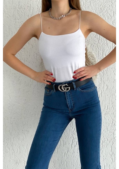 Noa & Noa Kadın İnce Askılı Düz Crop Atlet White Base beyaz