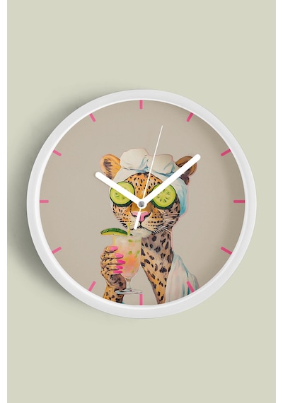 Bakım Yapan Leopar Modern Duvar Saati - 42cm - Önü Camlı Beyaz Kasa - Sessiz Mekanizma Beyaz