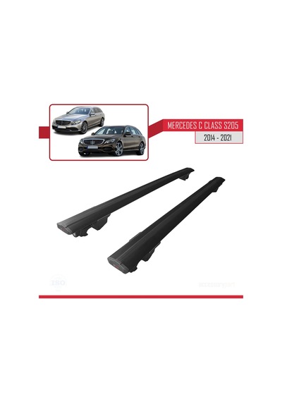 Mercedes C Class S205 2014-2021 Arası İle Uyumlu Hook Model Anahtar Kilitli Ara Atkı Tavan Barı Siyah