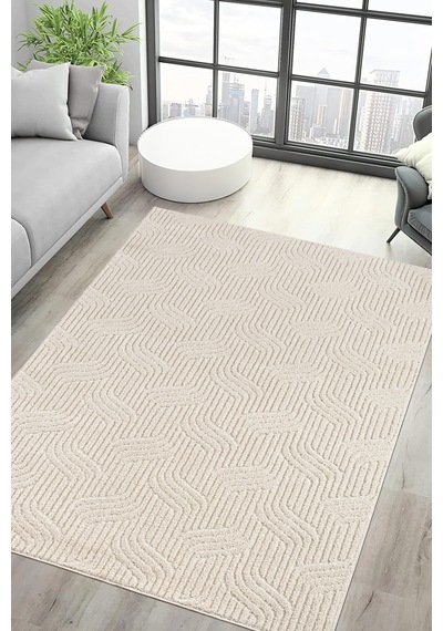 Raschel Carpet Kaymaz Taban Moopy Krem Bukleli Yumuşak Soft Dokuma Yolluk Halı Salon Halısı Lp1003a Krem Krem