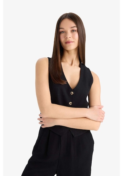 DeFacto 	V Yaka Keten Karışımlı Blazer Yelek E6209AX25SPBK81 Siyah