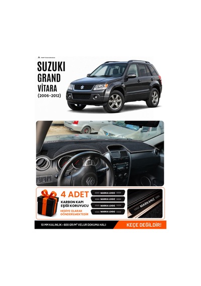 Suzukı Grand Vitara 2006-2012 Uyumlu Torpido Örtüsü, Torpido Kılıfı - Siyah Gri