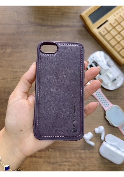 Apple iPhone 7 Uyumlu Premium Deri Dokulu Darbelere Karşı Dayanıklı Nazal Silikon Kılıf Mor
